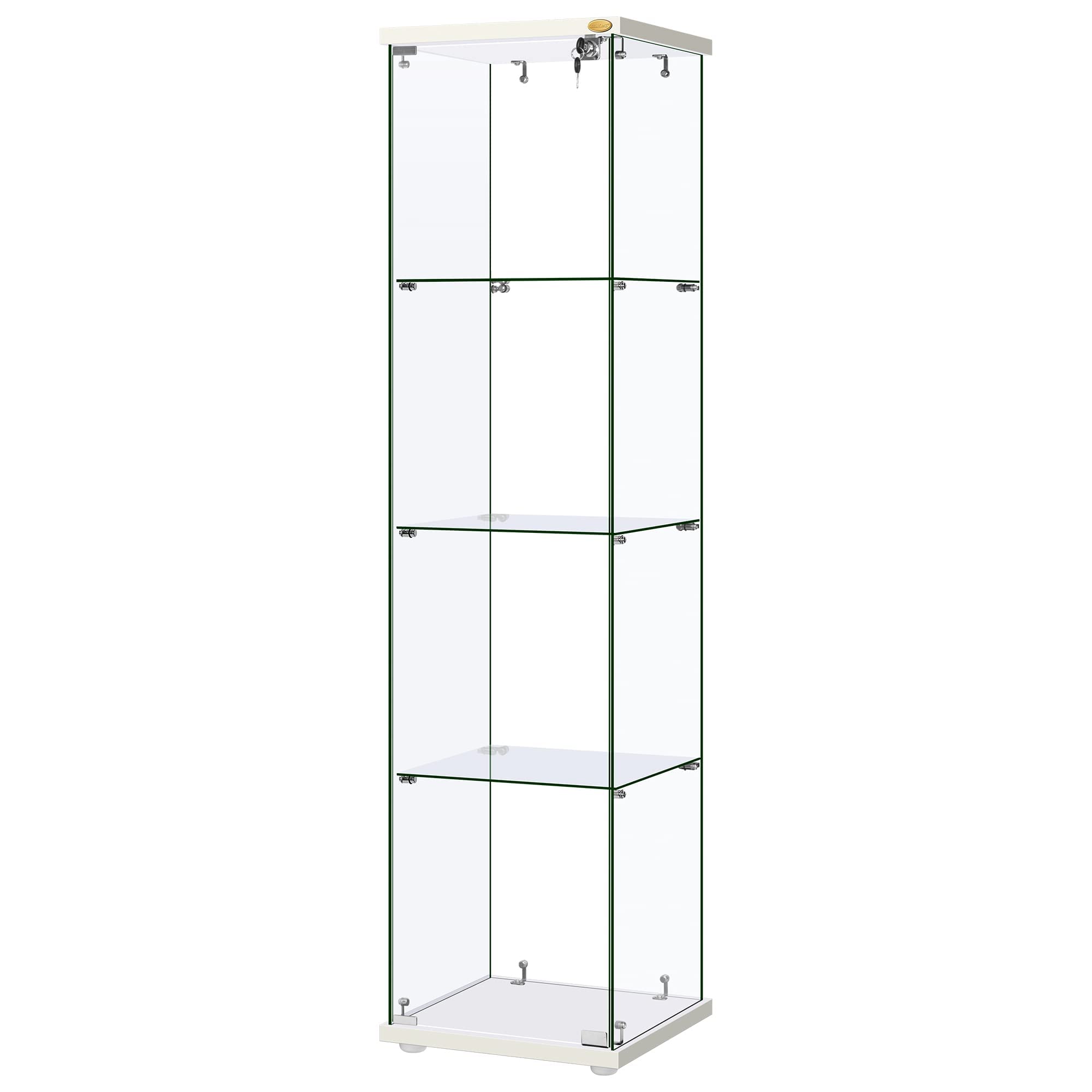 VIVOHOME 3 Layers 16''W x 16''D x 33''H Glass Display Cabinet Showcase Countertop with Lock, 4mm Tempered Glass 25mm MDF Base