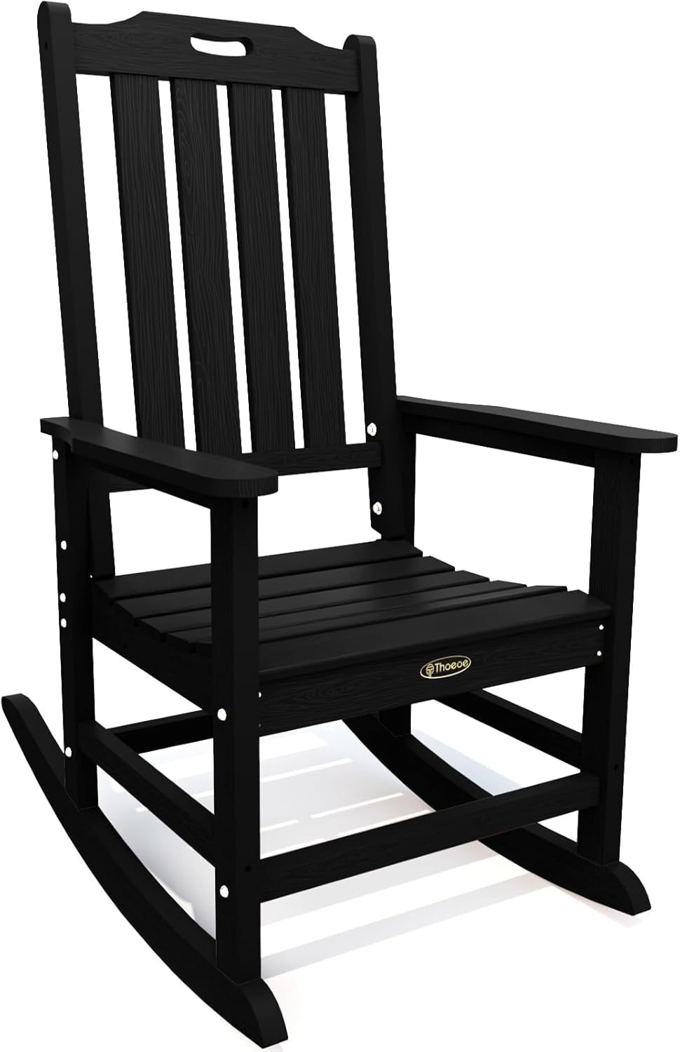 THOEOE Oversized Rocking Chair, Outdoor Rocking Chair for Adults, All Weather Resistant Porch Rocker for Lawn Garden, Black