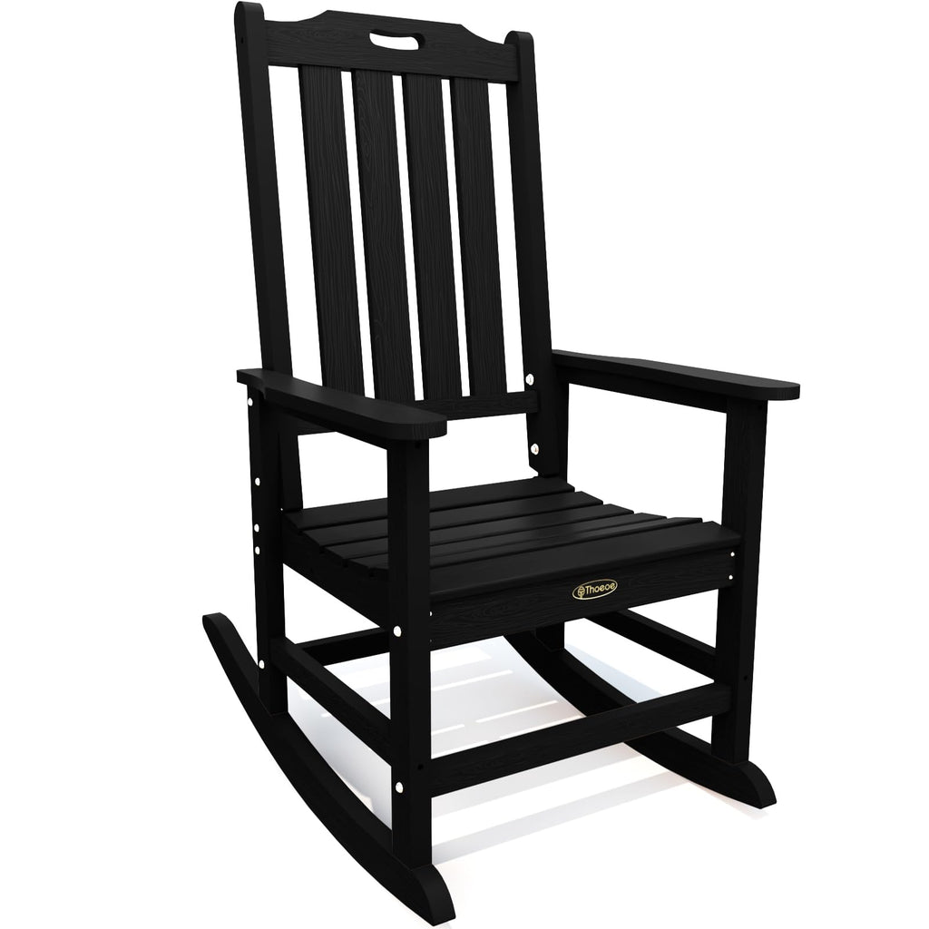 THOEOE Oversized Rocking Chair, Outdoor Rocking Chair for Adults, All Weather Resistant Porch Rocker for Lawn Garden, Black