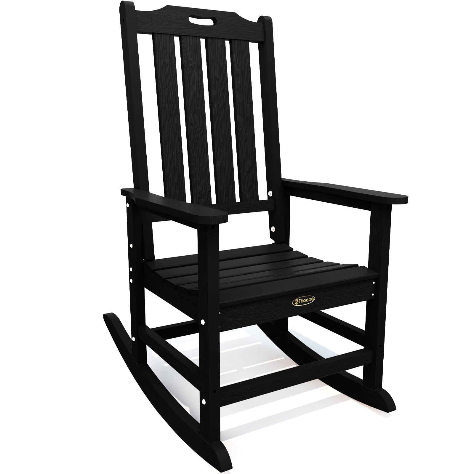 THOEOE Oversized Rocking Chair, Outdoor Rocking Chair for Adults, All Weather Resistant Porch Rocker for Lawn Garden, Black