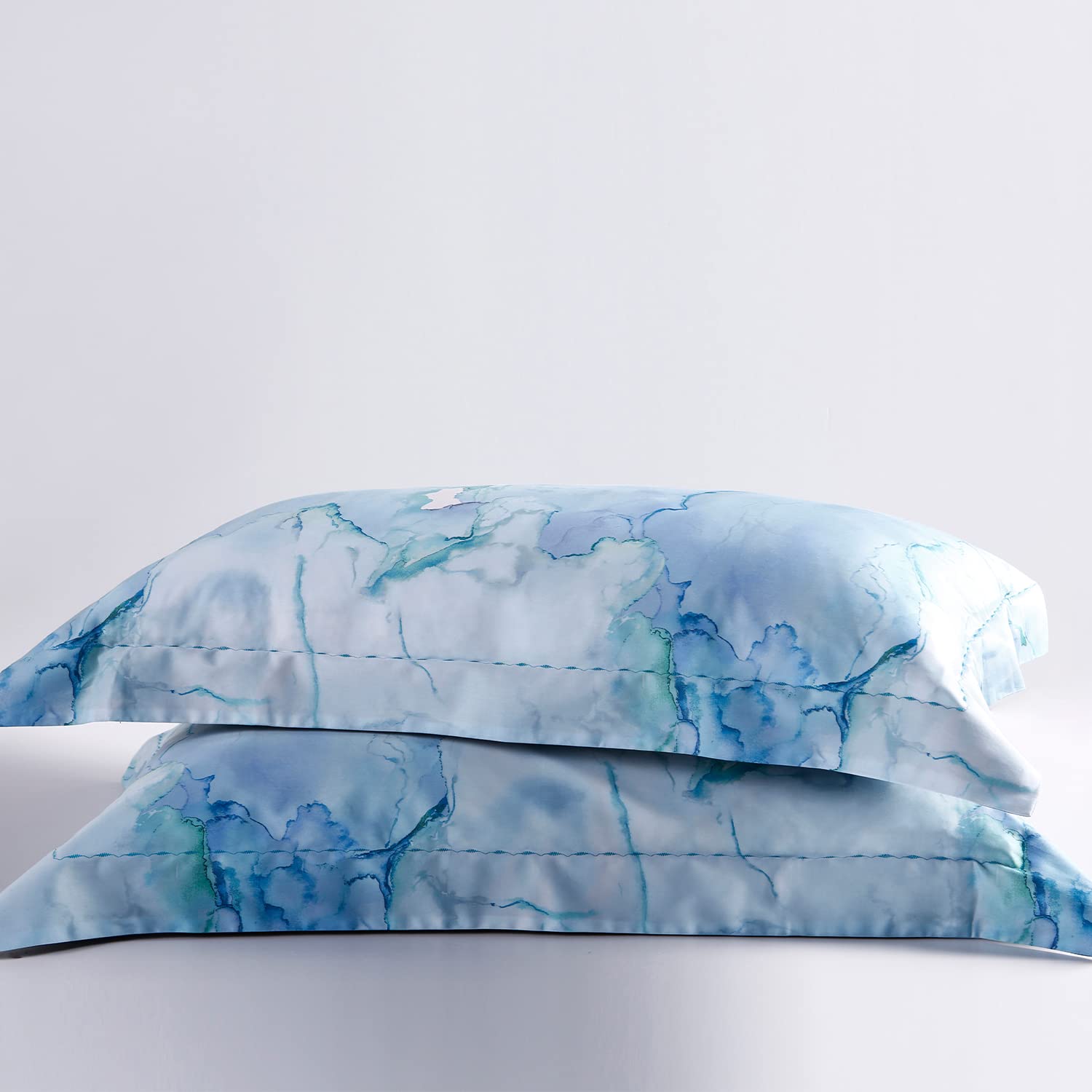2 Pack 20"×26" Long-Staple Cotton Pillow Shams, Gradient Blue Leaf Envelope Pillowcases