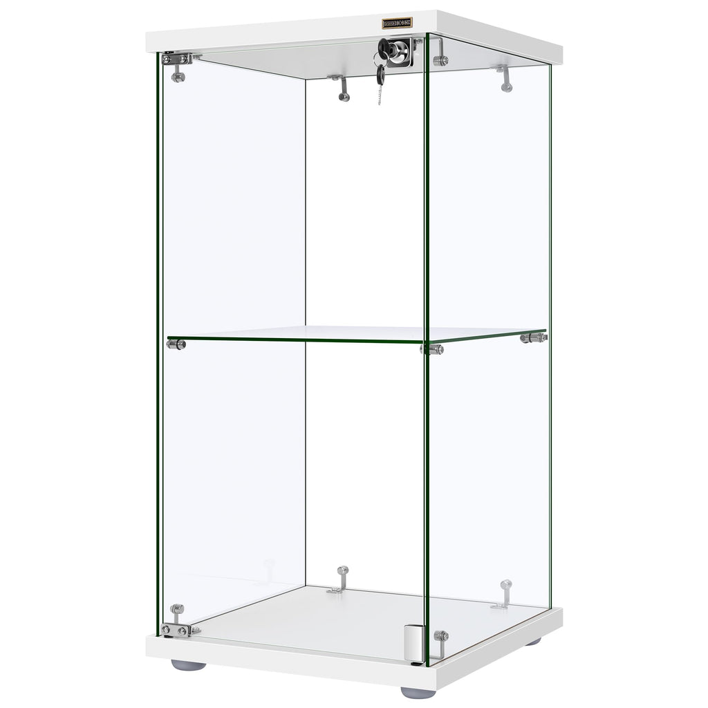 VIVOHOME 3 Layers 16''W x 16''D x 33''H Glass Display Cabinet Showcase Countertop with Lock, 4mm Tempered Glass 25mm MDF Base