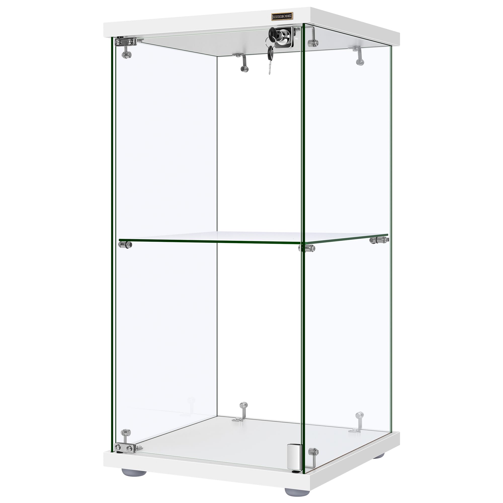 VIVOHOME 3 Layers 16''W x 16''D x 33''H Glass Display Cabinet Showcase Countertop with Lock, 4mm Tempered Glass 25mm MDF Base