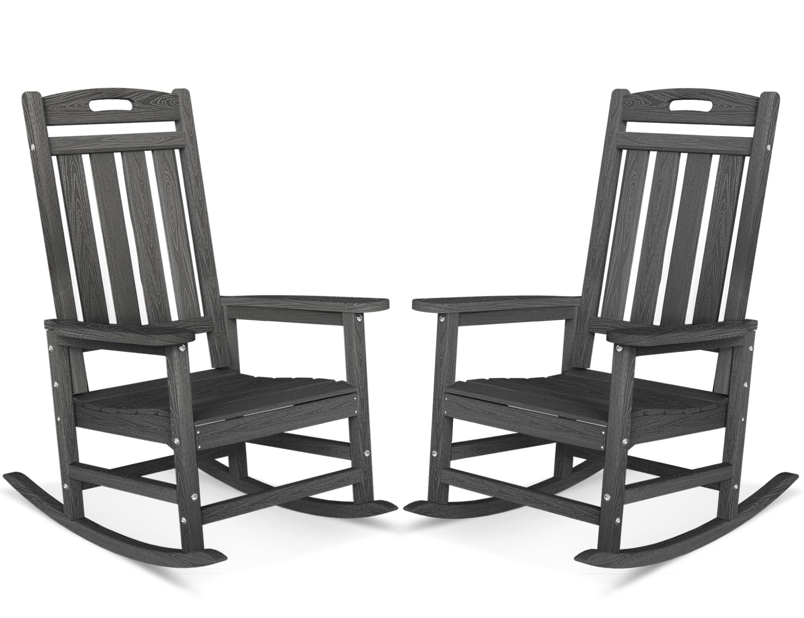 Outdoor Rocking Chair, High Back HDPE Patio Chair, All Weather Rocker Porch Chair, Lawn Chair for Deck, Porch, Backyard, Garden and Indoor, Black