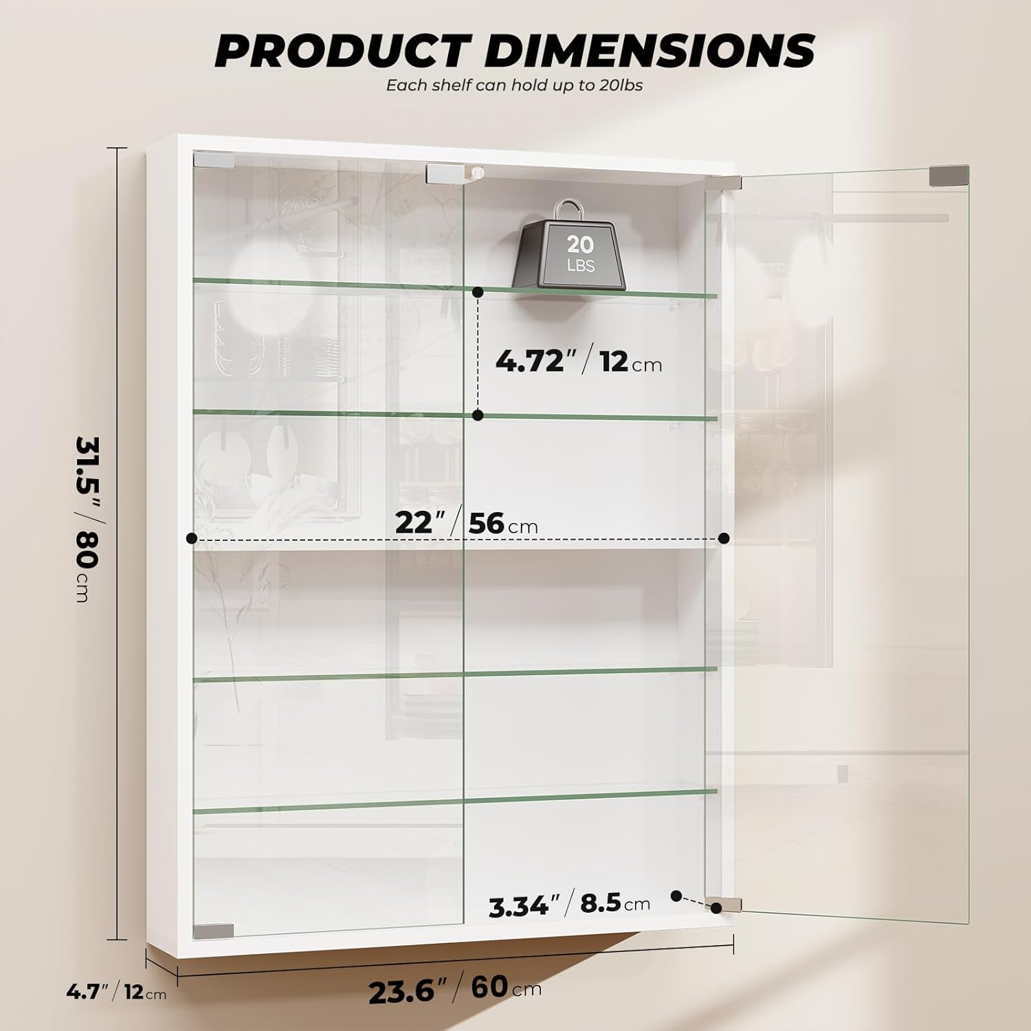 White 6-Tier LED Display Cabinet with Glass Doors & Adjustable Shelves for Collectibles
