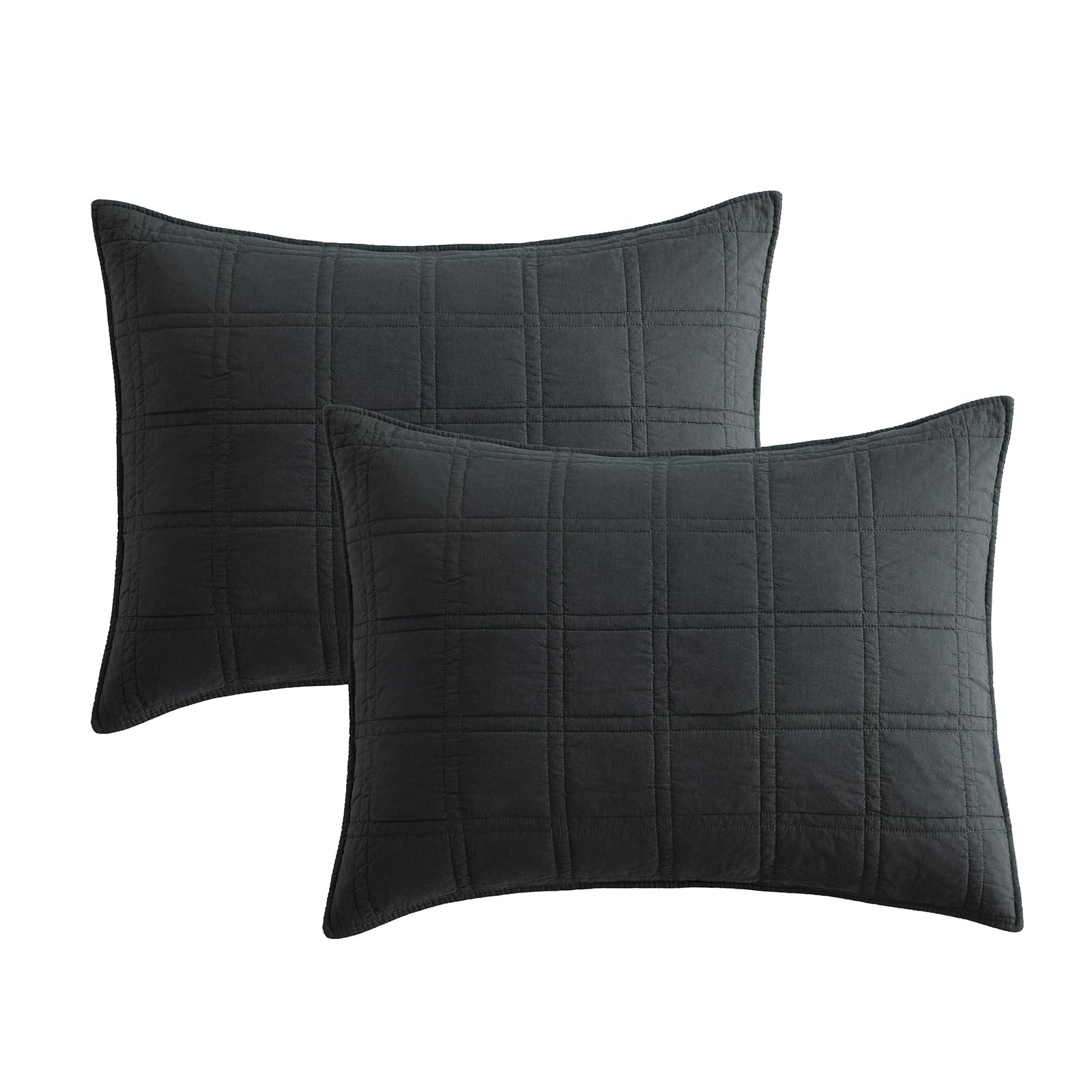 HORIMOTE HOME 100% Cotton Quilted Pillow Shams King Size, Steel Blue Pre-Washed 2 Pack 20" x 36" Cozy Pillowcases, Breathable Stitching Pillow Cases Cover Decorative for Bed in Geometric Pattern