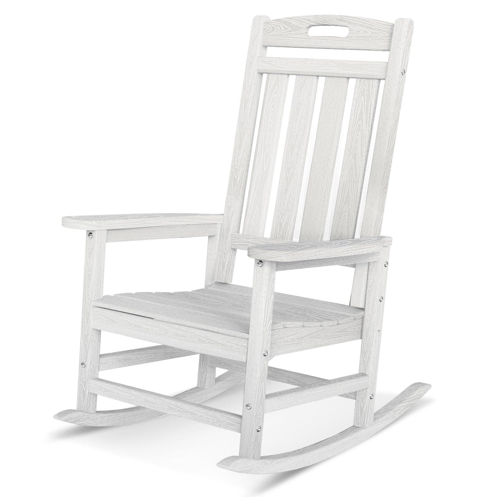 Outdoor Rocking Chair, High Back HDPE Patio Chair, All Weather Rocker Porch Chair, Lawn Chair for Deck, Porch, Backyard, Garden and Indoor, Black