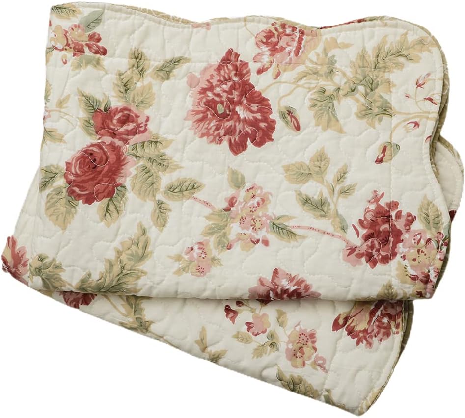 vctops Boho Floral Patchwork Pillow Shams Pack of 2 Farmhouse 100% Cotton Quilted Soft Decorative Pillow Cases Set (Flower,Queen)