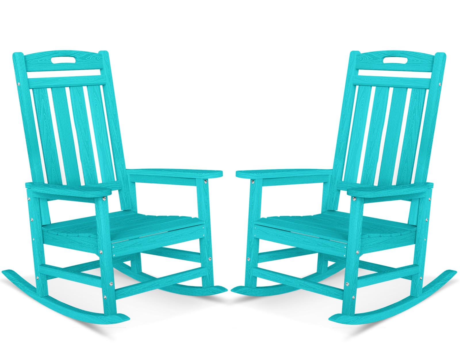 Outdoor Rocking Chair, High Back HDPE Patio Chair, All Weather Rocker Porch Chair, Lawn Chair for Deck, Porch, Backyard, Garden and Indoor, Black