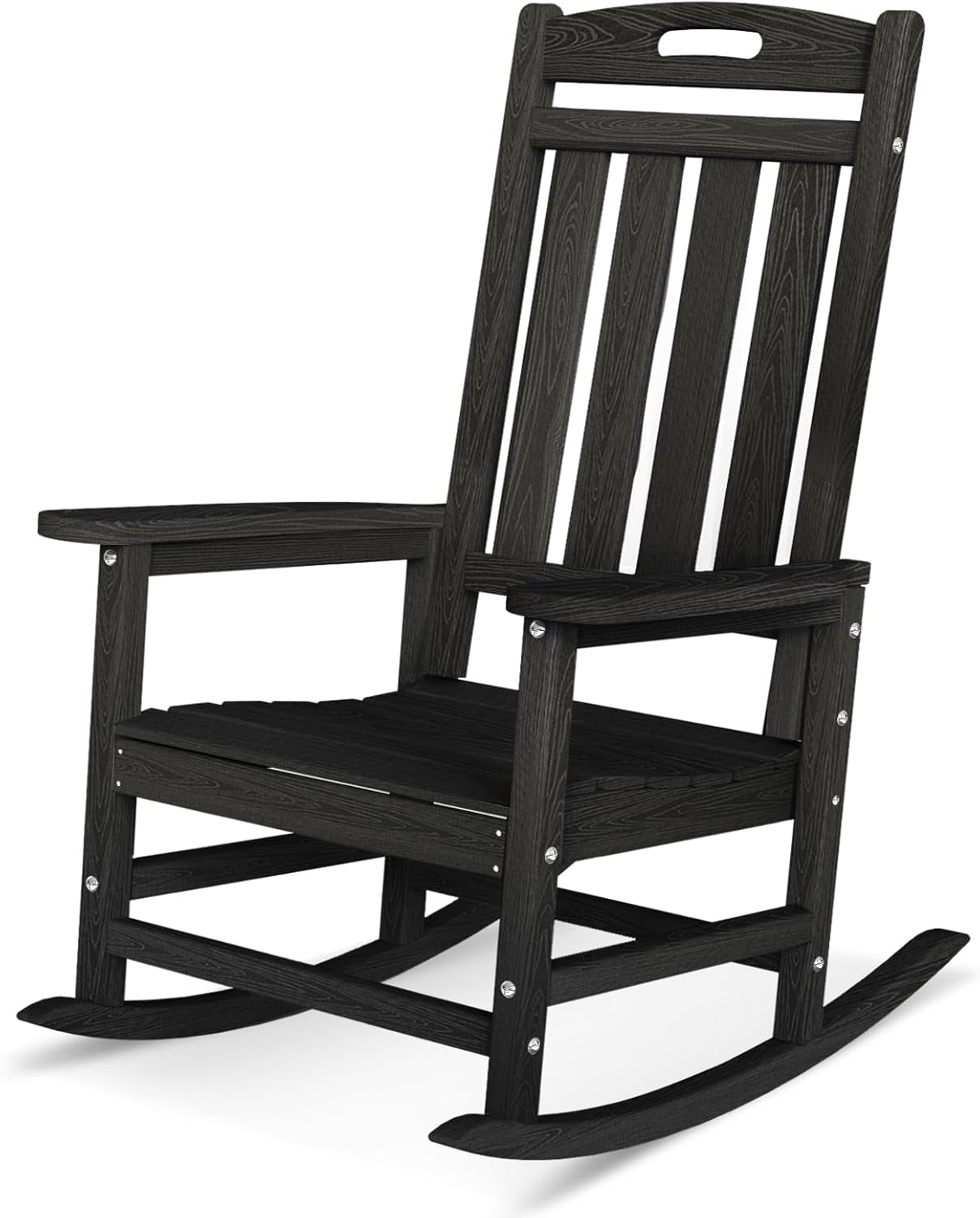 Outdoor Rocking Chair, High Back HDPE Patio Chair, All Weather Rocker Porch Chair, Lawn Chair for Deck, Porch, Backyard, Garden and Indoor, Black