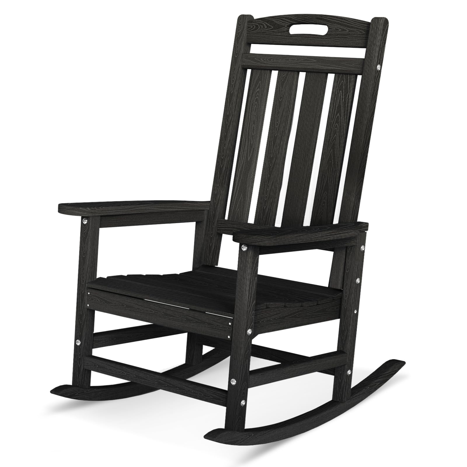 Outdoor Rocking Chair, High Back HDPE Patio Chair, All Weather Rocker Porch Chair, Lawn Chair for Deck, Porch, Backyard, Garden and Indoor, Black