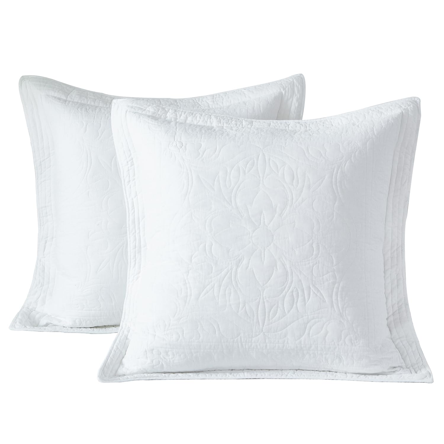 WINLIFE 100% Cotton Quilted Pillow Sham Floral Printed Pillow Cover (Standard, Dusty Pink)