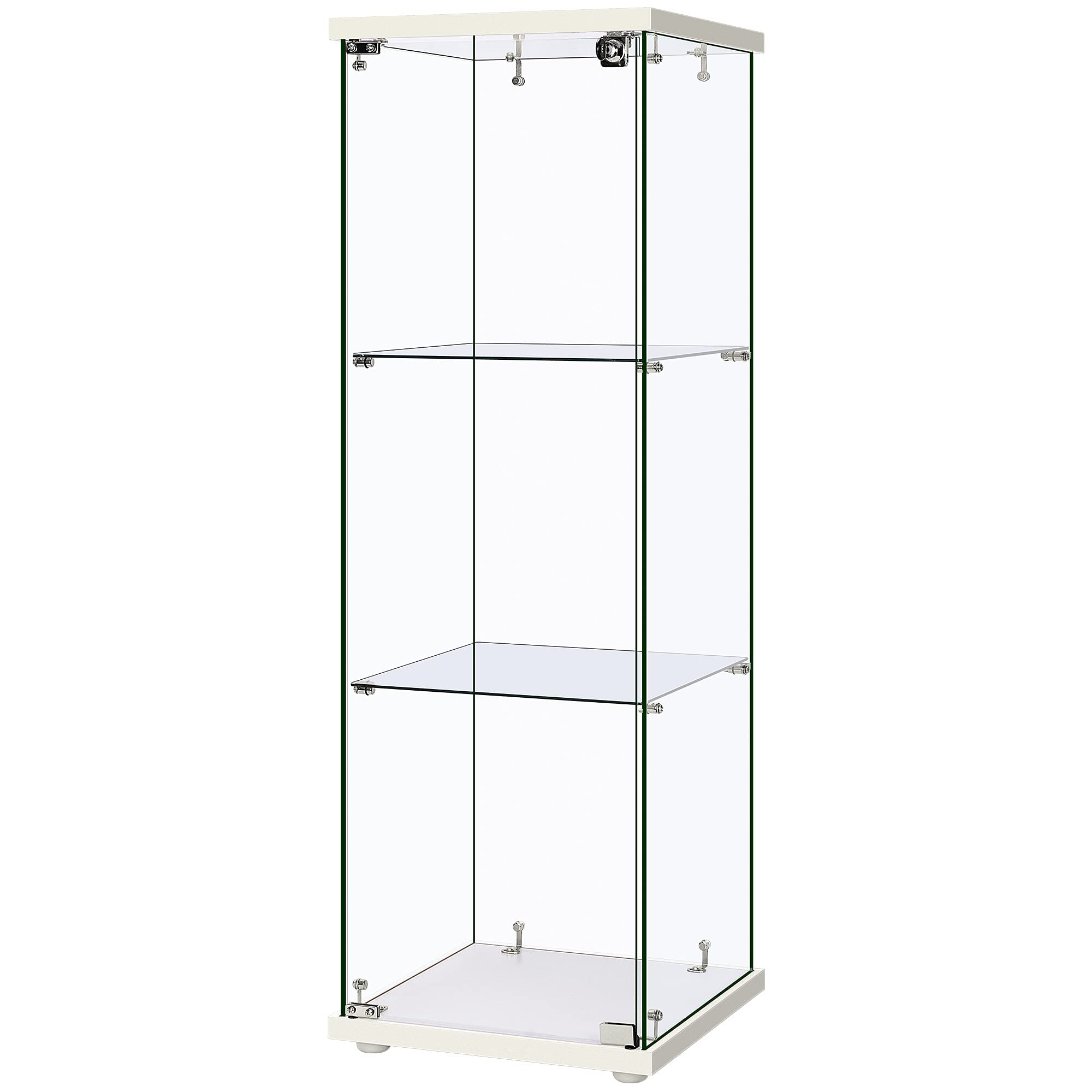 VIVOHOME 3 Layers 16''W x 16''D x 33''H Glass Display Cabinet Showcase Countertop with Lock, 4mm Tempered Glass 25mm MDF Base