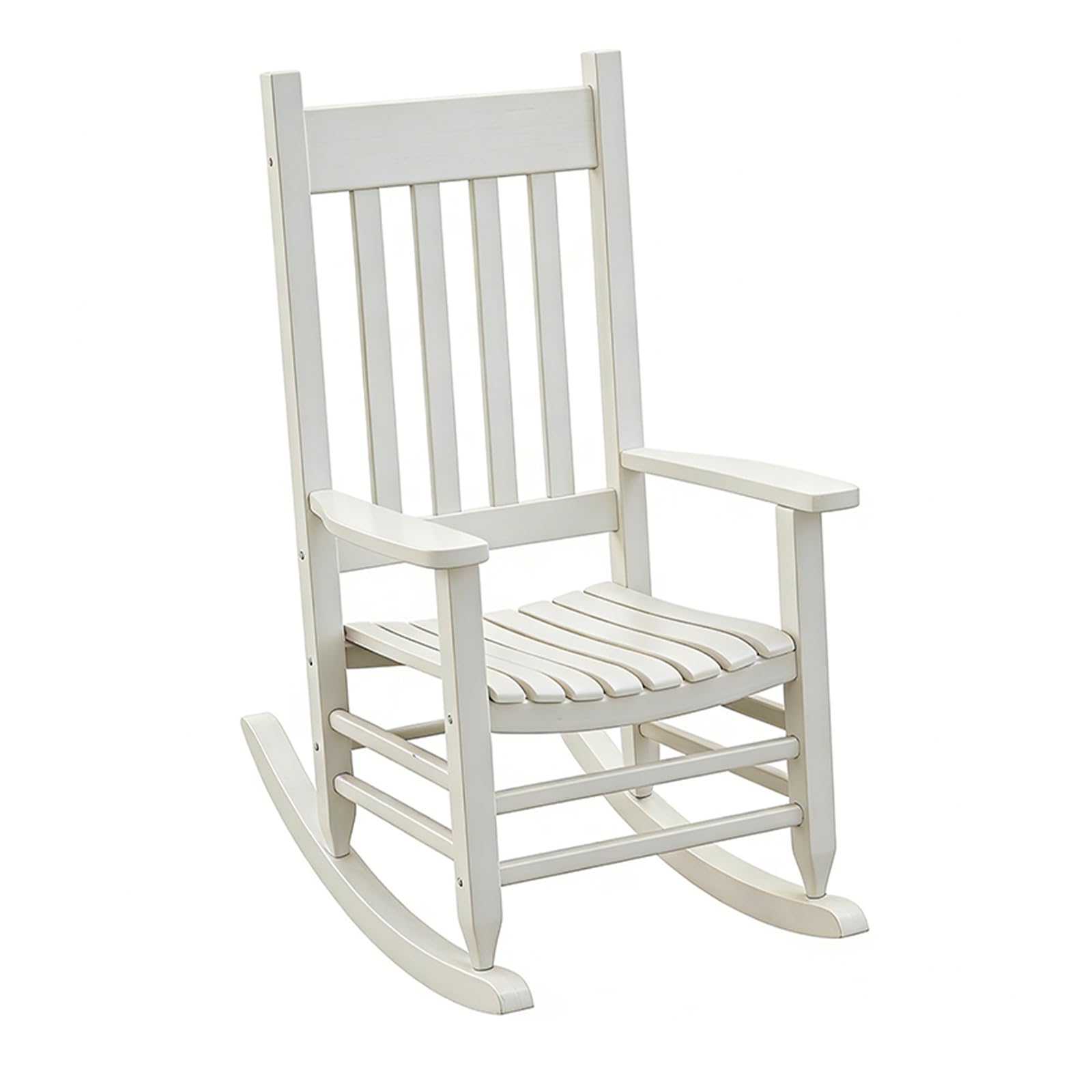 Oversized Outdoor Wooden Rocking Chair for Adults, High Back Porch Rocker with Armrest, 540 lbs Weight Capacity, All Weather Waterproof Rocking Chair for Patio Lawn Garden Living Room (Brown)