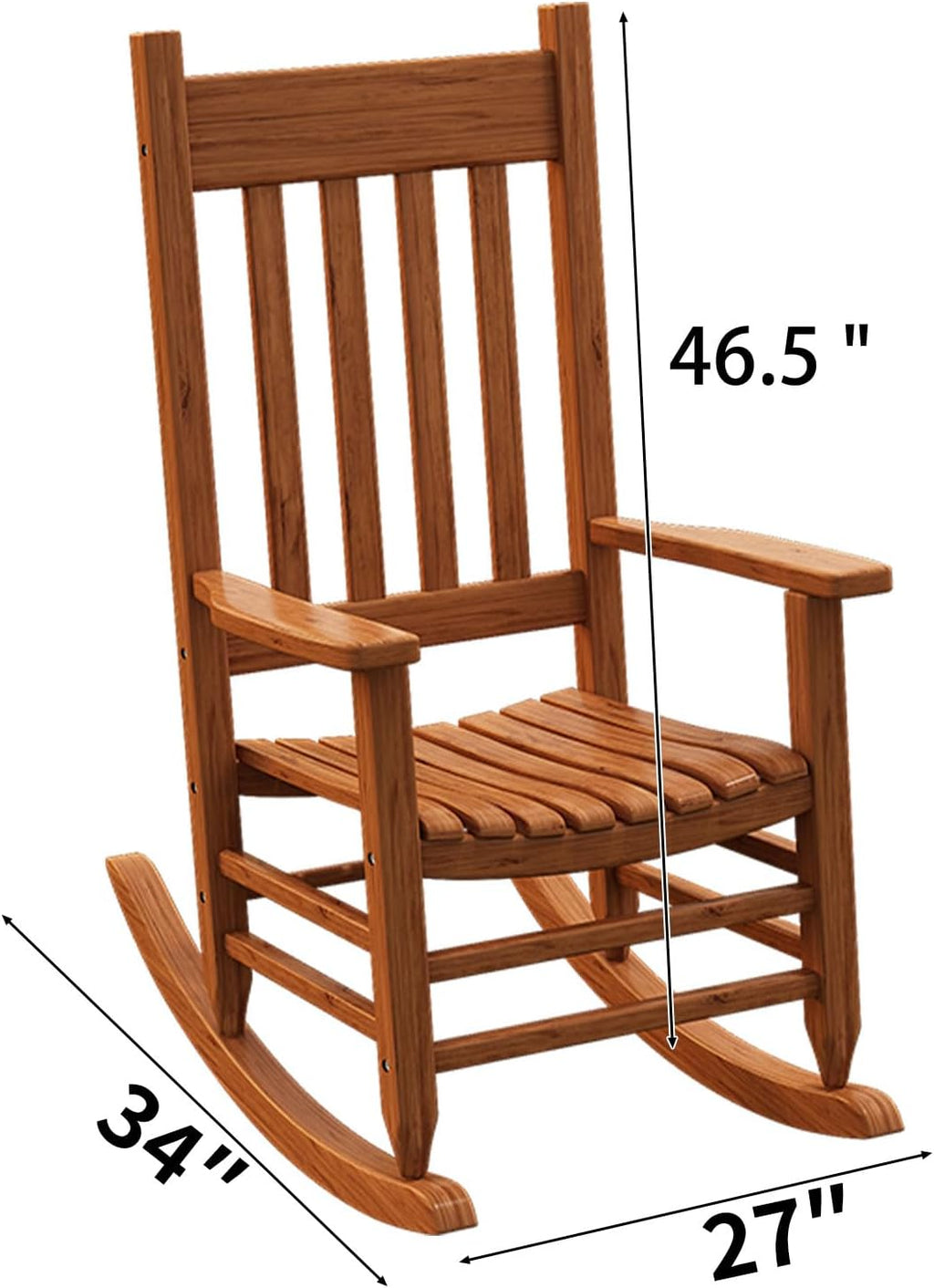 Oversized Outdoor Wooden Rocking Chair for Adults, High Back Porch Rocker with Armrest, 540 lbs Weight Capacity, All Weather Waterproof Rocking Chair for Patio Lawn Garden Living Room (Brown)
