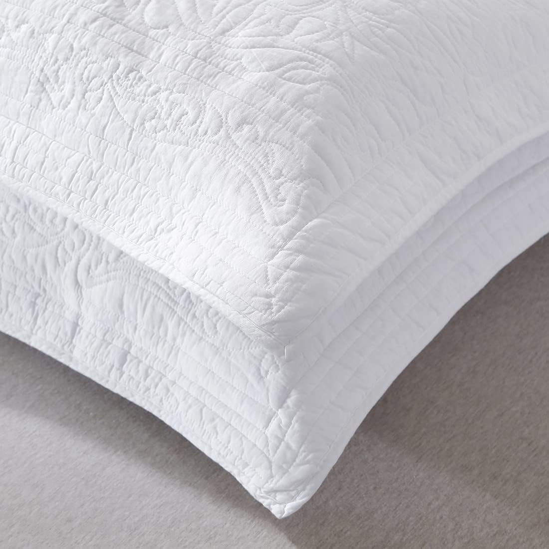 WINLIFE 100% Cotton Quilted Pillow Sham Floral Printed Pillow Cover White