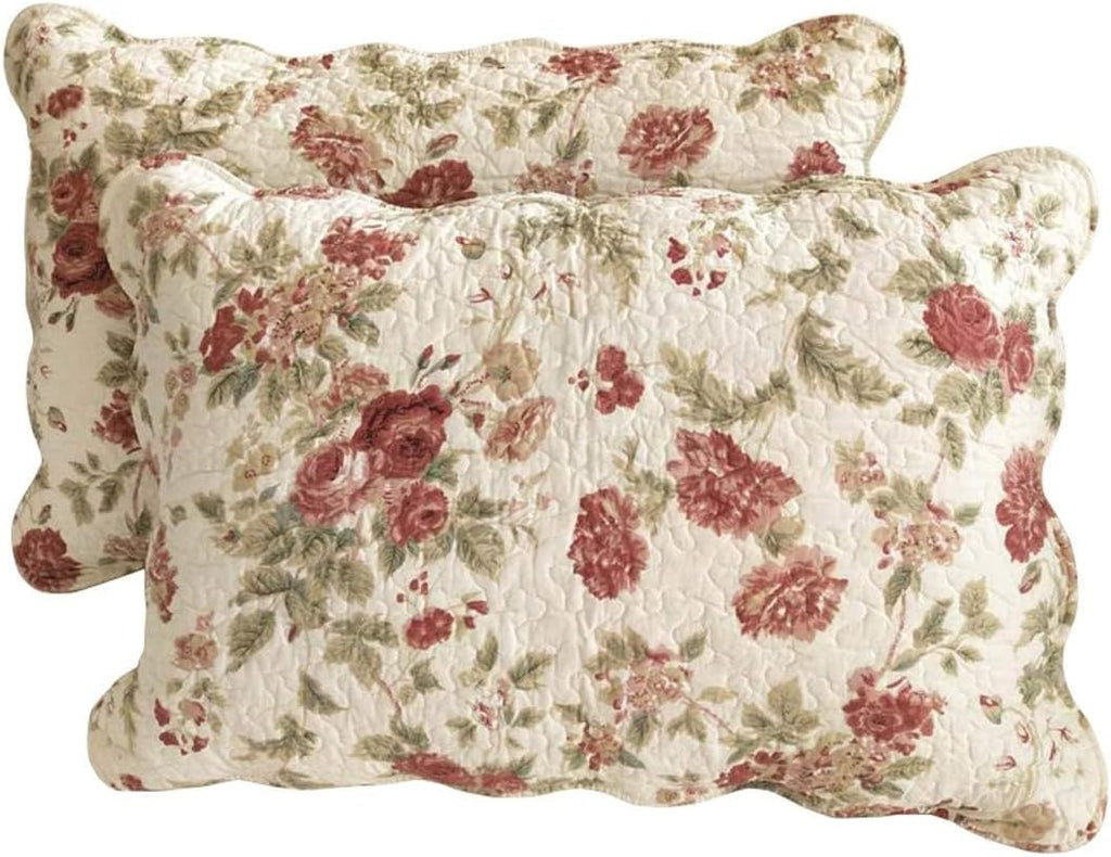 vctops Boho Floral Patchwork Pillow Shams Pack of 2 Farmhouse 100% Cotton Quilted Soft Decorative Pillow Cases Set (Flower,Queen)