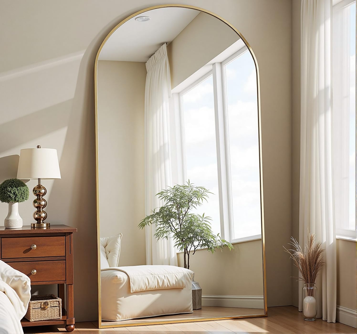 22"×30" Bronze Arched Wall Mirror, Vintage Baroque Metal Framed Mirror for Bathroom Entryway