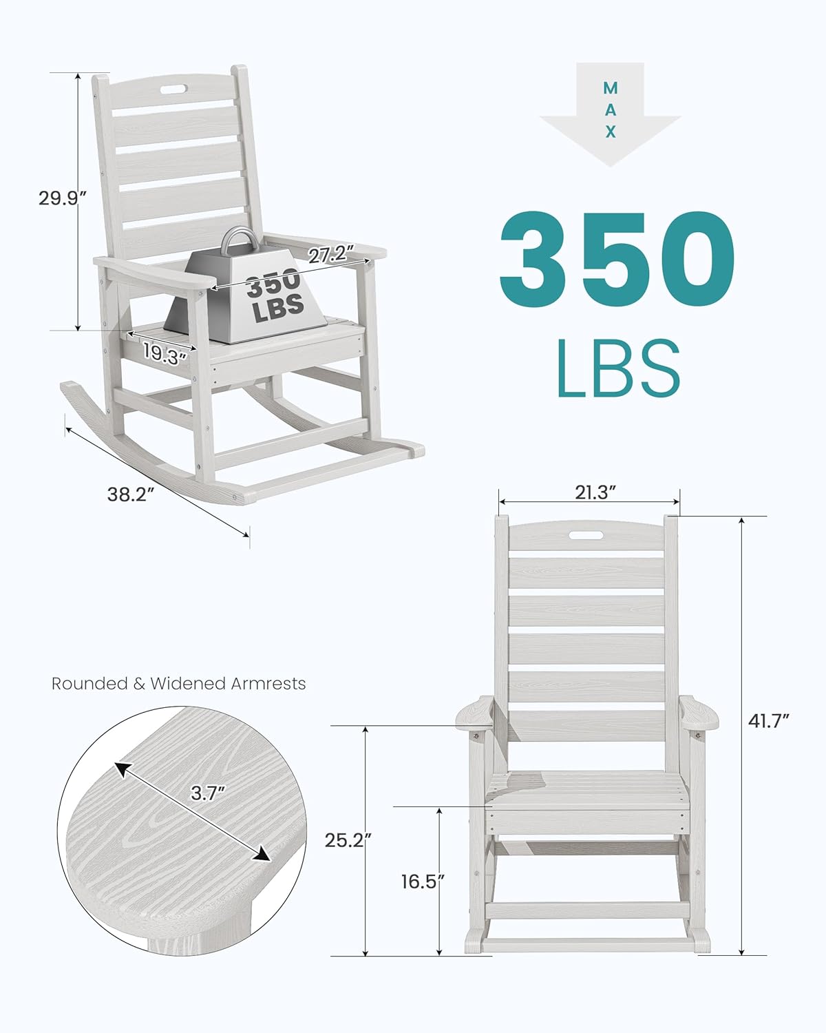 SERWALL HDPE Outdoor Rocking Chair, Oversized Rocking Chair with Footboard, High Back Porch Rocker Chair with 350lbs Support, White