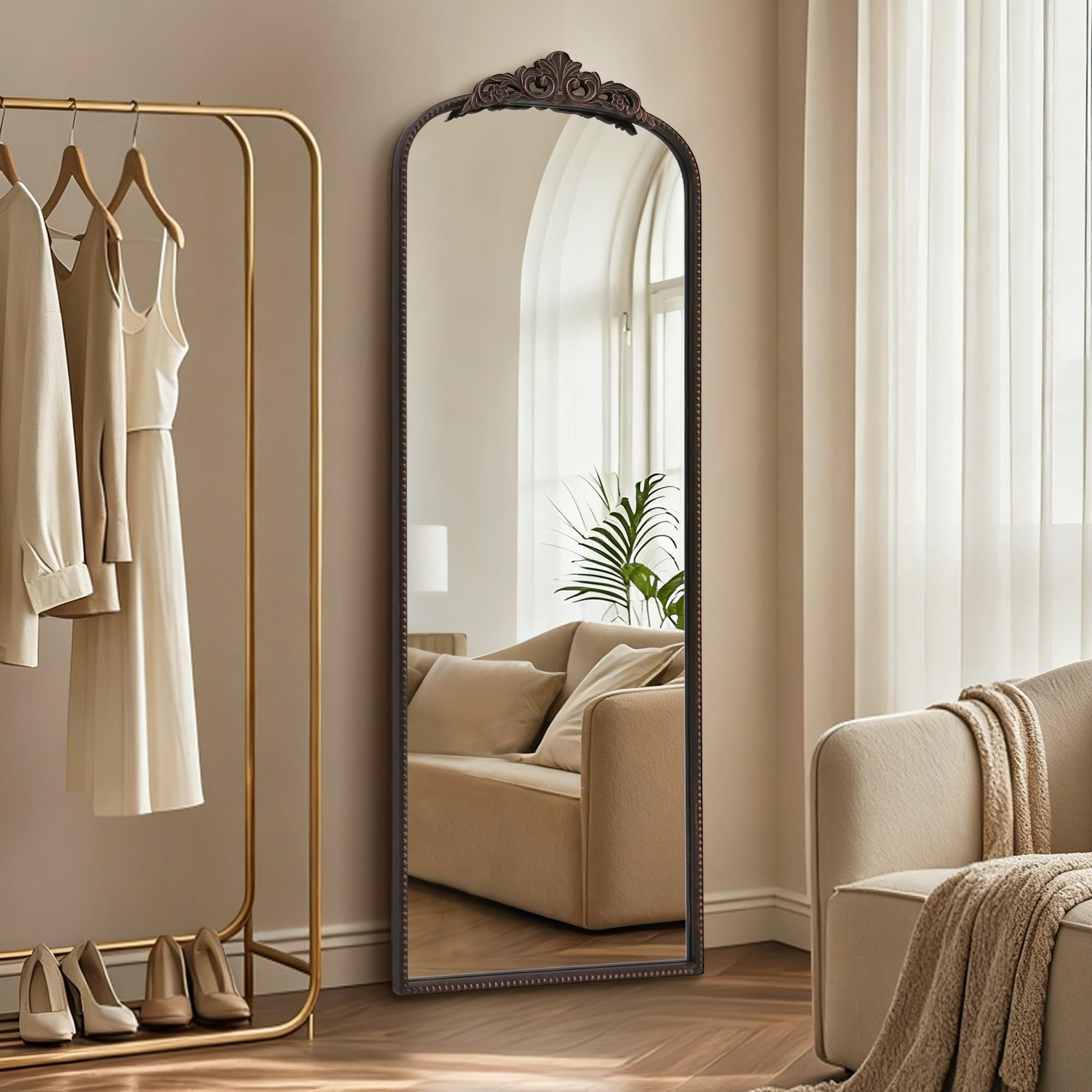 Micasso Large Bronze Vintage Mirror: 40"x29" French Baroque Antique Arched Mirror - Traditional Ornate Decorative for Wall/Fireplace/Mantel/Entryway/Bathroom/Hallway - Home Decor for Living Room