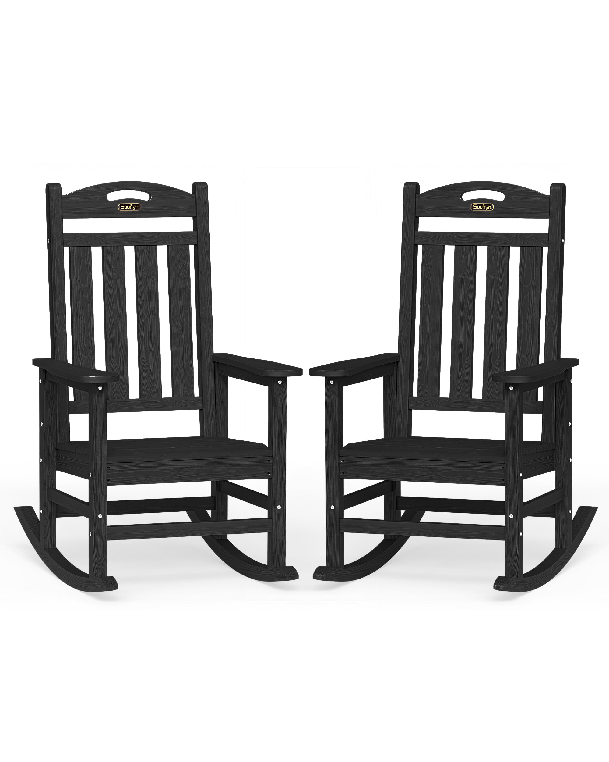 Oversized Outdoor Rocking Chair, HDPE All Weather Resistant Patio Rocking Chair, High Back Porch Rocking Chair, 380lbs Weight Capacity, Dark Grey
