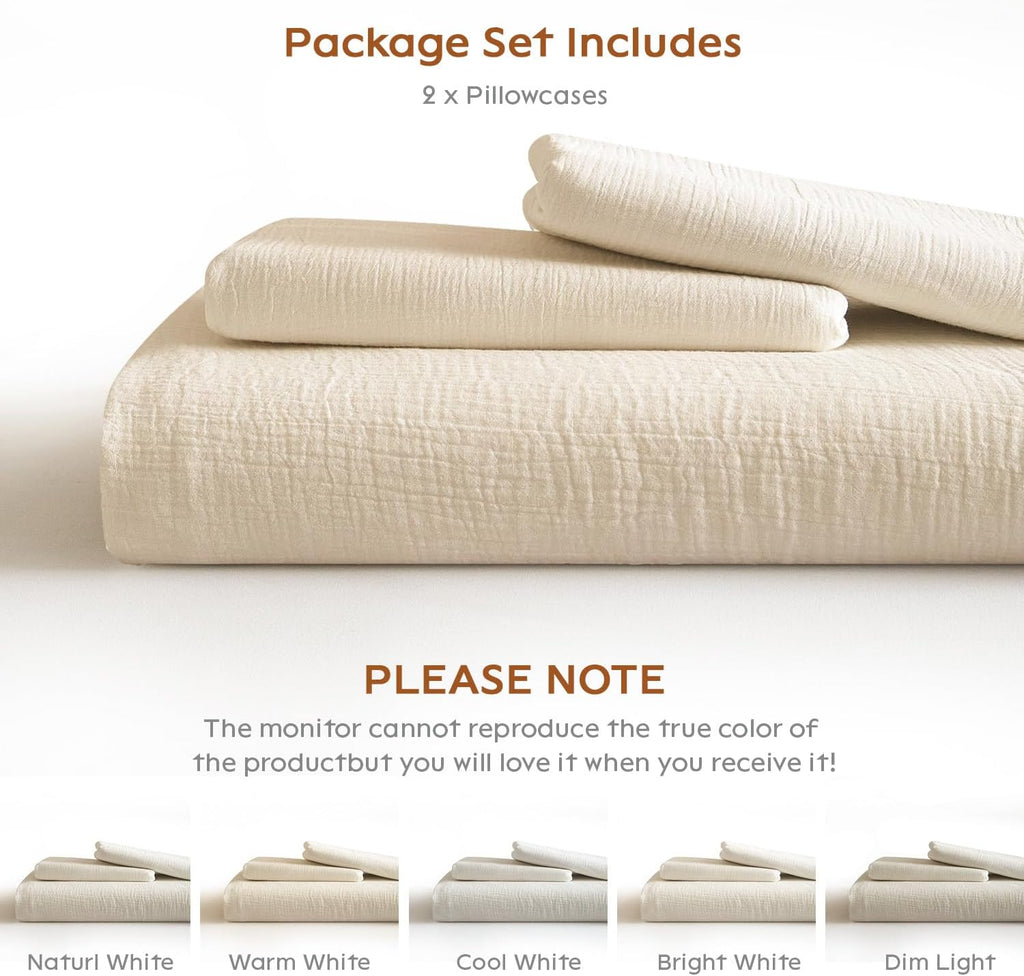 SE SOFTEXLY Muslin Pillowcases Standard Size 100% Cotton, 2 Pack Pillow Shams with Envelope Closure, Ultral Soft and Breathable Pillow Case Covers, Off-White, 20" X 26", No Filling