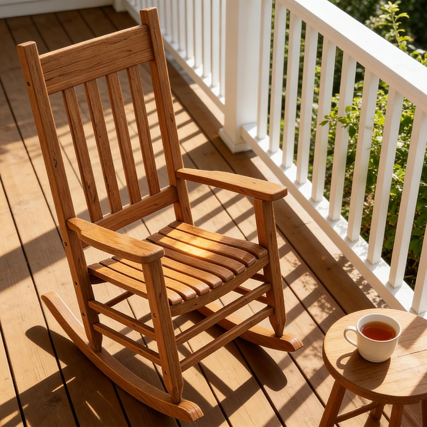 Oversized Outdoor Wooden Rocking Chair for Adults, High Back Porch Rocker with Armrest, 540 lbs Weight Capacity, All Weather Waterproof Rocking Chair for Patio Lawn Garden Living Room (Brown)
