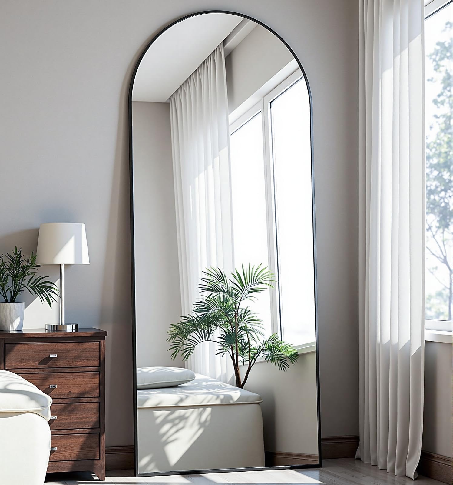 22"×30" Bronze Arched Wall Mirror, Vintage Baroque Metal Framed Mirror for Bathroom Entryway