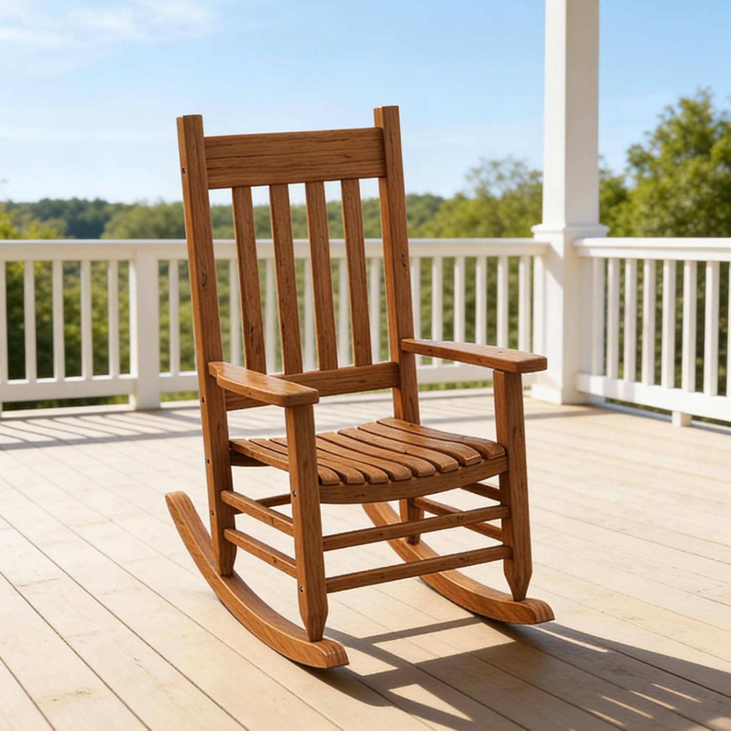 Oversized Outdoor Wooden Rocking Chair for Adults, High Back Porch Rocker with Armrest, 540 lbs Weight Capacity, All Weather Waterproof Rocking Chair for Patio Lawn Garden Living Room (Brown)