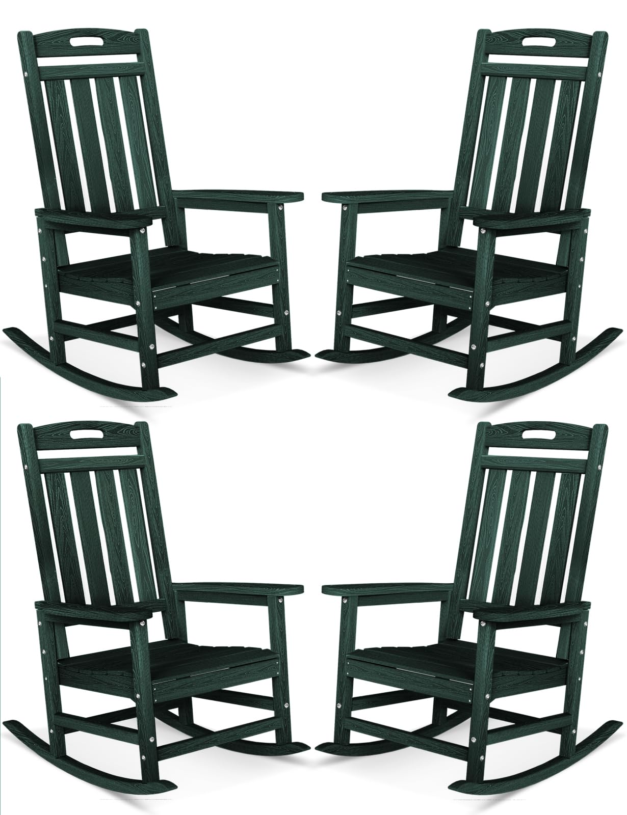 Outdoor Rocking Chair, High Back HDPE Patio Chair, All Weather Rocker Porch Chair, Lawn Chair for Deck, Porch, Backyard, Garden and Indoor, Black