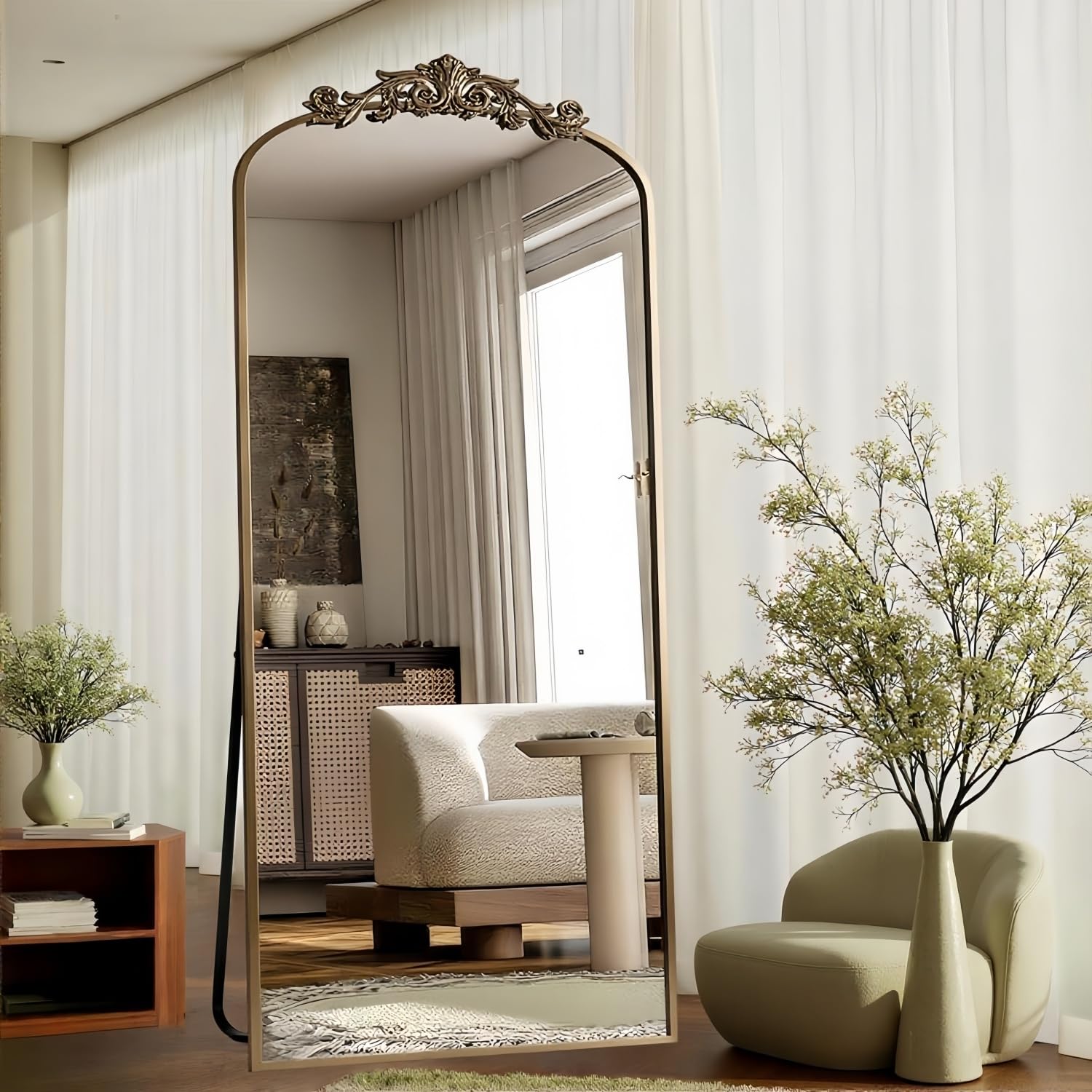22"×30" Bronze Arched Wall Mirror, Vintage Baroque Metal Framed Mirror for Bathroom Entryway