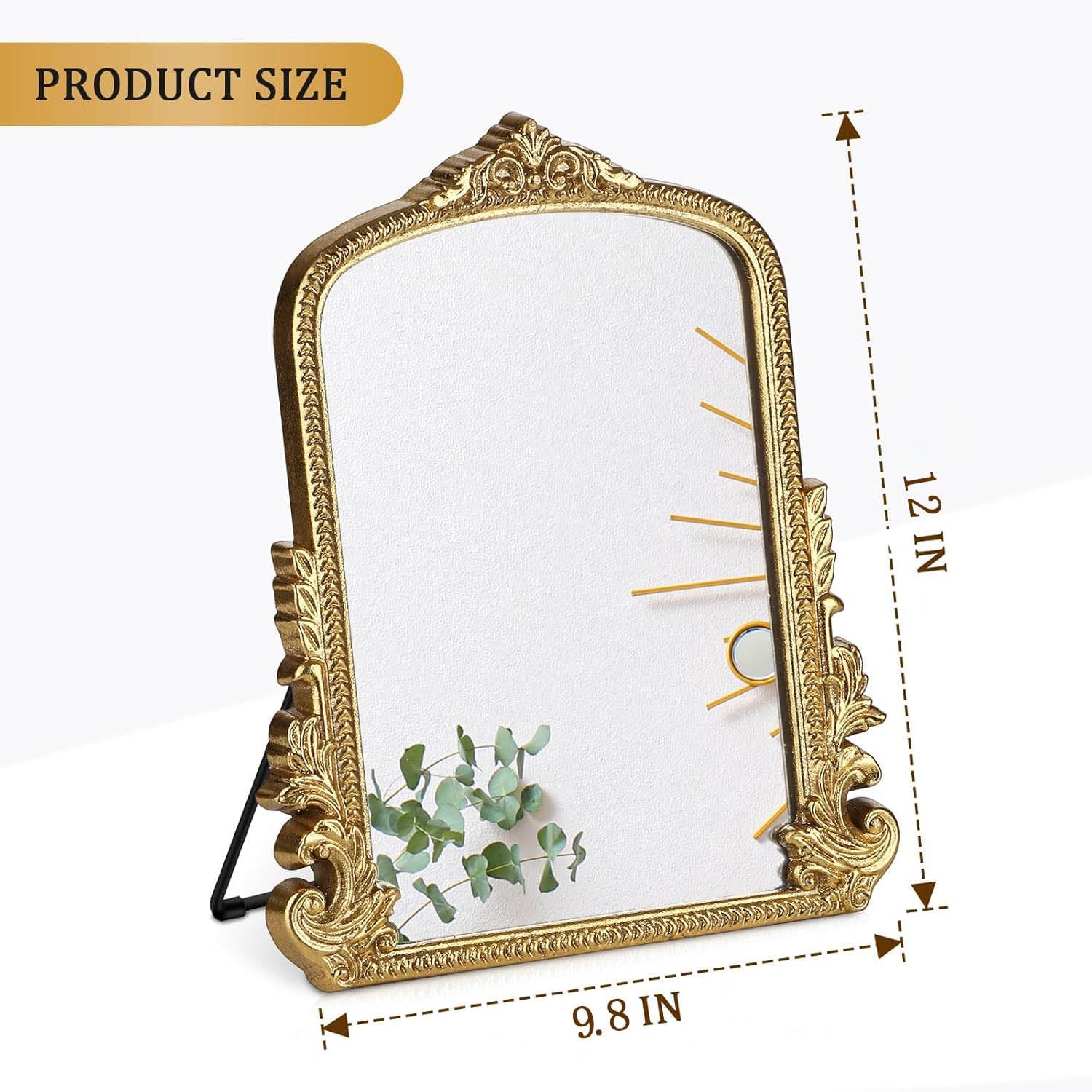 Vintage Makeup Mirror, Vanity Desk Mirror Antique Traditional Tabletop Mirror, Standing, Hang or Wall Mounted, Adjustable Dress-up Mirror, Gold Decor Mirror for Living Room,Bedroom (gold, 12*9.8 in)