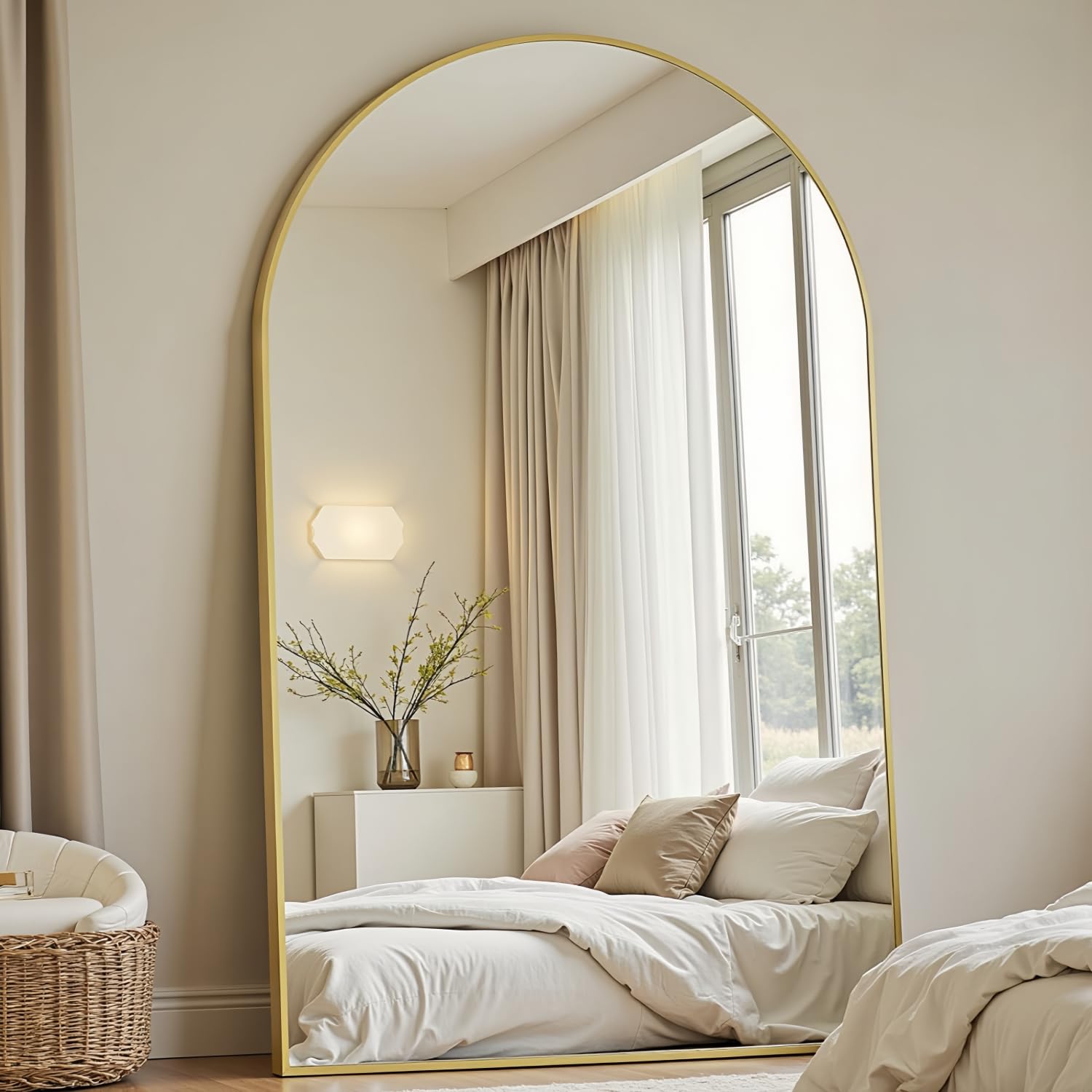 22"×30" Bronze Arched Wall Mirror, Vintage Baroque Metal Framed Mirror for Bathroom Entryway