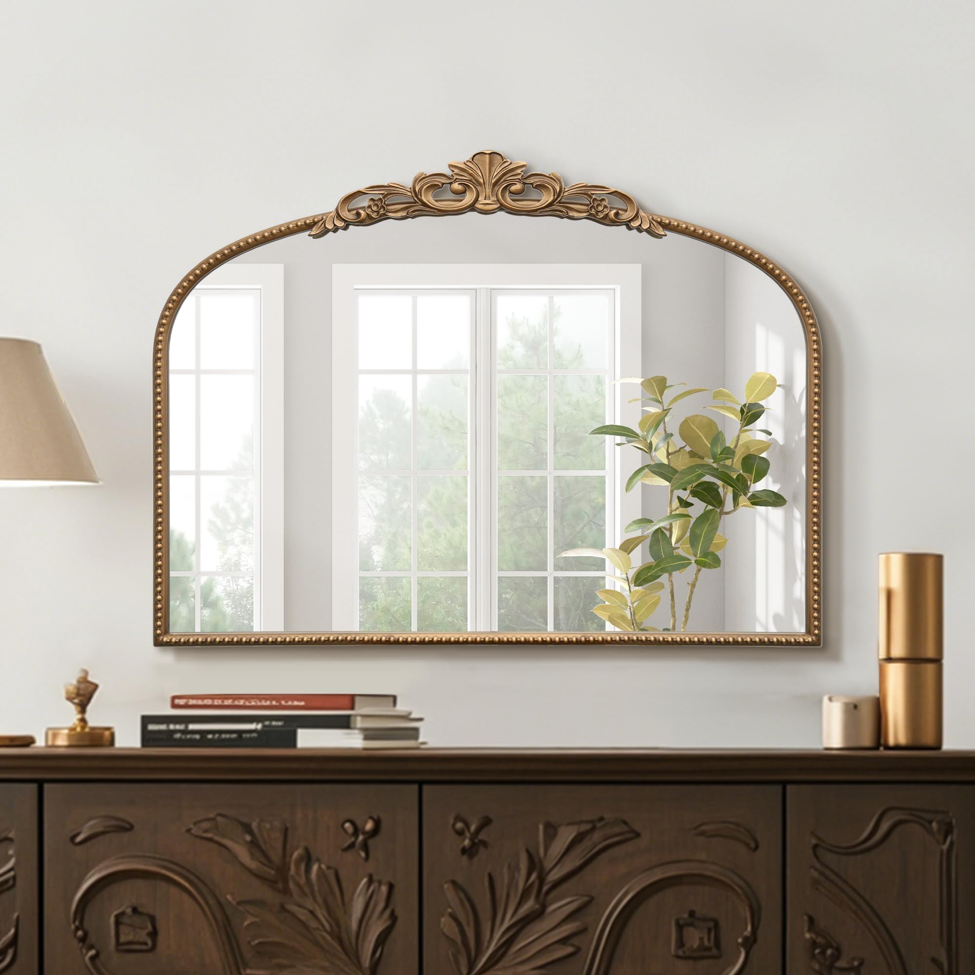 Micasso Large Bronze Vintage Mirror: 40"x29" French Baroque Antique Arched Mirror - Traditional Ornate Decorative for Wall/Fireplace/Mantel/Entryway/Bathroom/Hallway - Home Decor for Living Room
