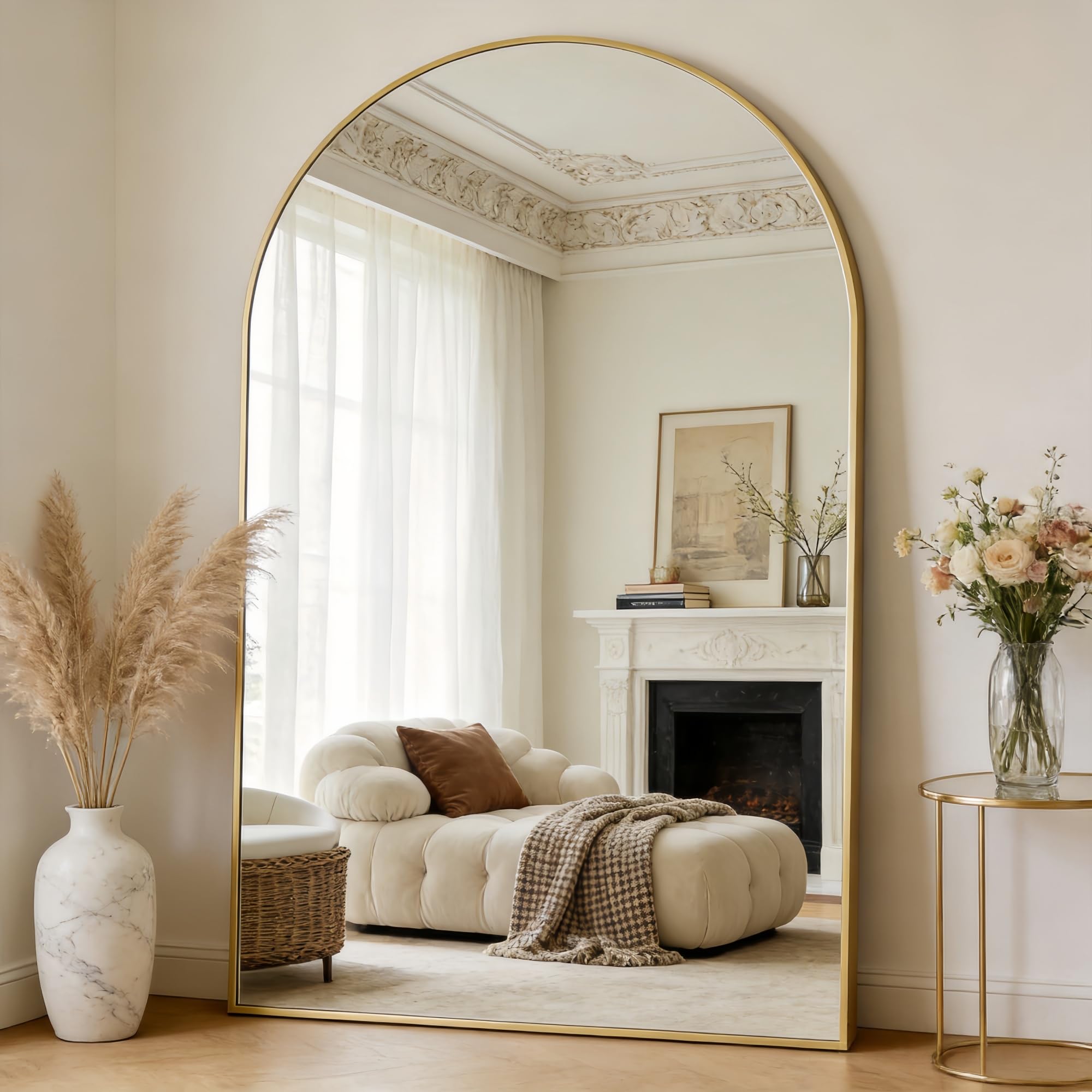 22"×30" Bronze Arched Wall Mirror, Vintage Baroque Metal Framed Mirror for Bathroom Entryway
