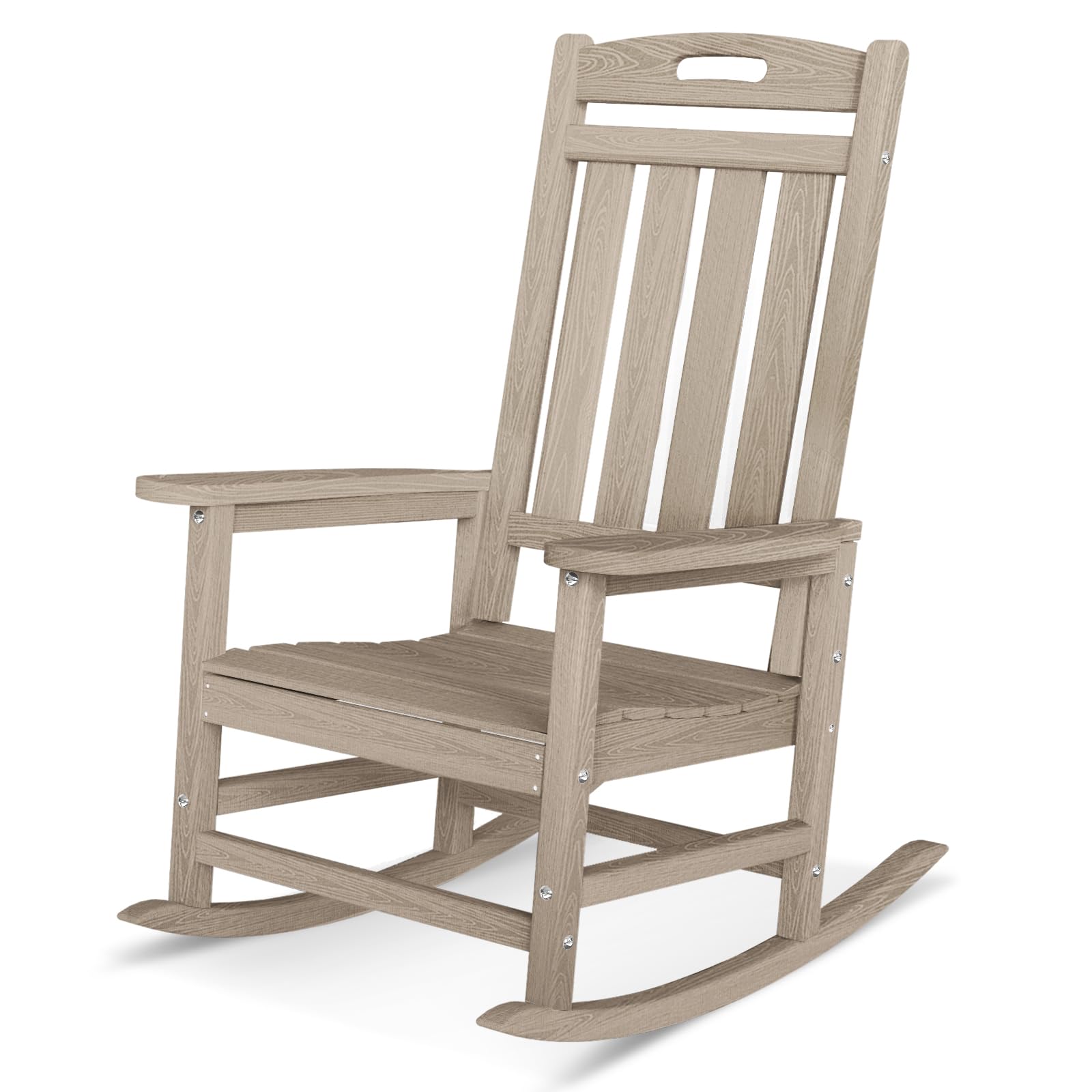 Outdoor Rocking Chair, High Back HDPE Patio Chair, All Weather Rocker Porch Chair, Lawn Chair for Deck, Porch, Backyard, Garden and Indoor, Black