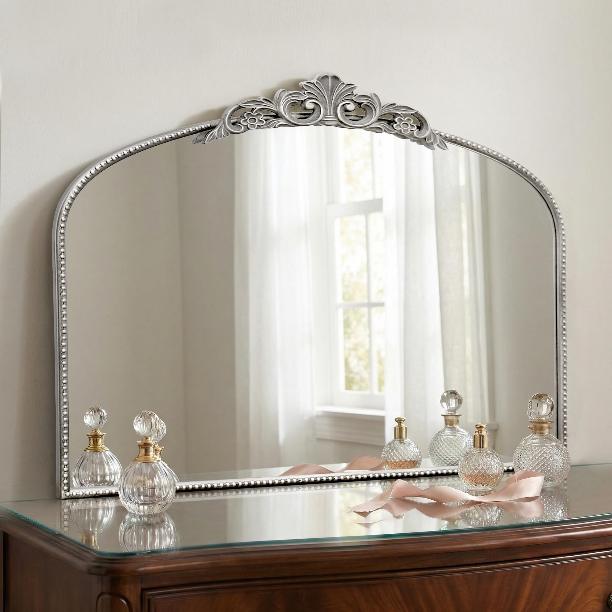 Micasso Large Bronze Vintage Mirror: 40"x29" French Baroque Antique Arched Mirror - Traditional Ornate Decorative for Wall/Fireplace/Mantel/Entryway/Bathroom/Hallway - Home Decor for Living Room
