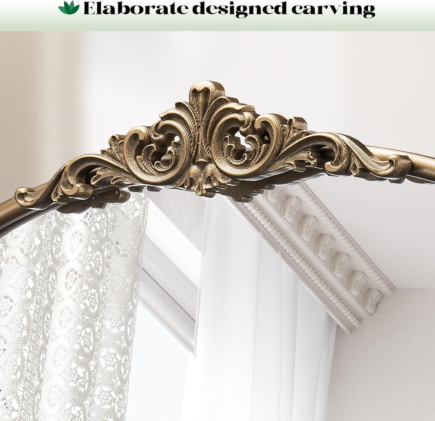 Vintage Arched Gold Wall Mirror, 24"x36" Antique Baroque Wall Mirrors, Ornate Arch Brass Mirror for Bathroom Over Sink, Bedroom, Fireplace, Entryway, Living Room, Hanging or Leaning