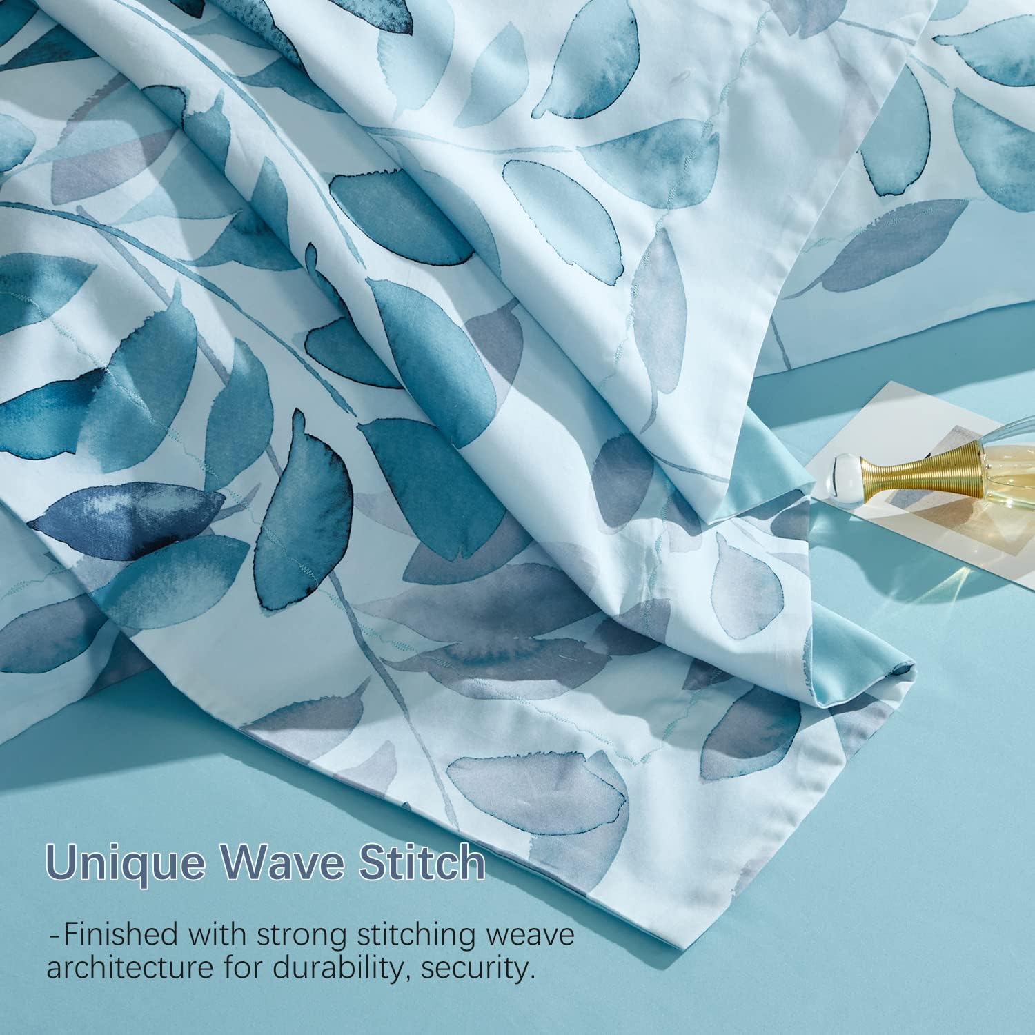 2 Pack 20"×26" Long-Staple Cotton Pillow Shams, Gradient Blue Leaf Envelope Pillowcases