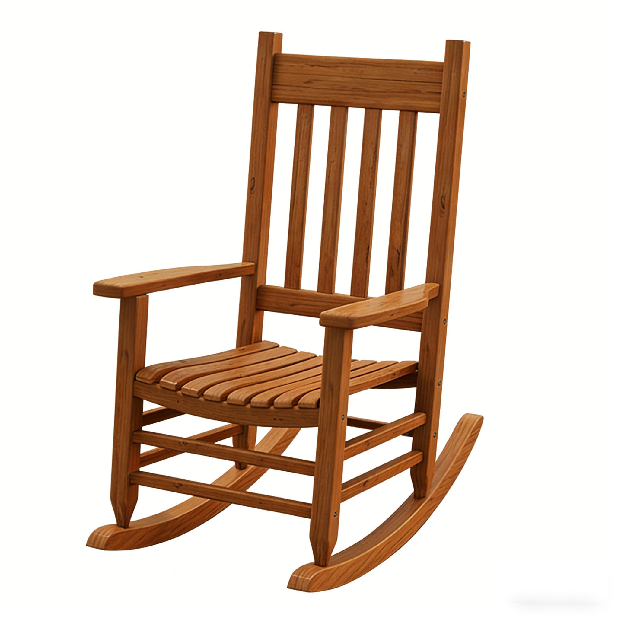 Oversized Outdoor Wooden Rocking Chair for Adults, High Back Porch Rocker with Armrest, 540 lbs Weight Capacity, All Weather Waterproof Rocking Chair for Patio Lawn Garden Living Room (Brown)