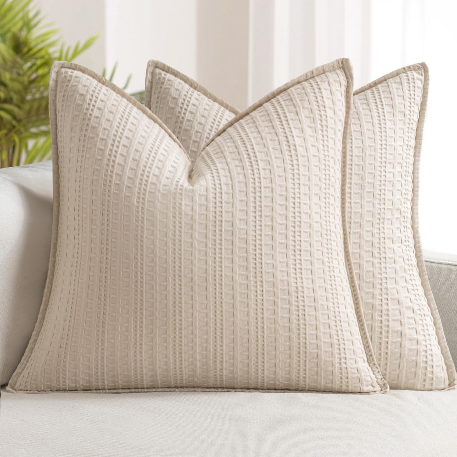 100% Cotton Waffle Pillow Shams Standard Size, 2 Pack 20x26 Decorative Pillow Covers for Bed Couch Sofa, Neutral Weave Cushion Cases Modern Farmhouse Home Decor, Brown