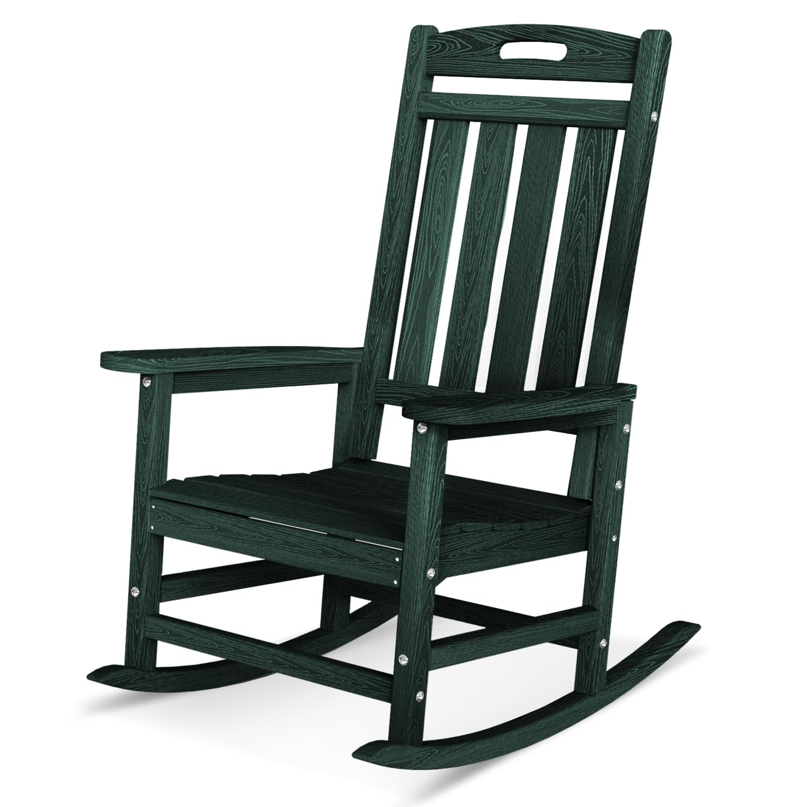 Outdoor Rocking Chair, High Back HDPE Patio Chair, All Weather Rocker Porch Chair, Lawn Chair for Deck, Porch, Backyard, Garden and Indoor, Black