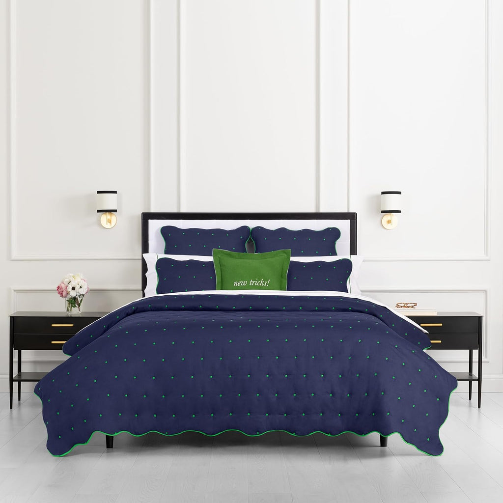kate spade new york Scalloped Edge Euro Sham, 26" x 26" Decorative Pillow Cover, Single 100% Cotton Cover, Machine Washable, Navy
