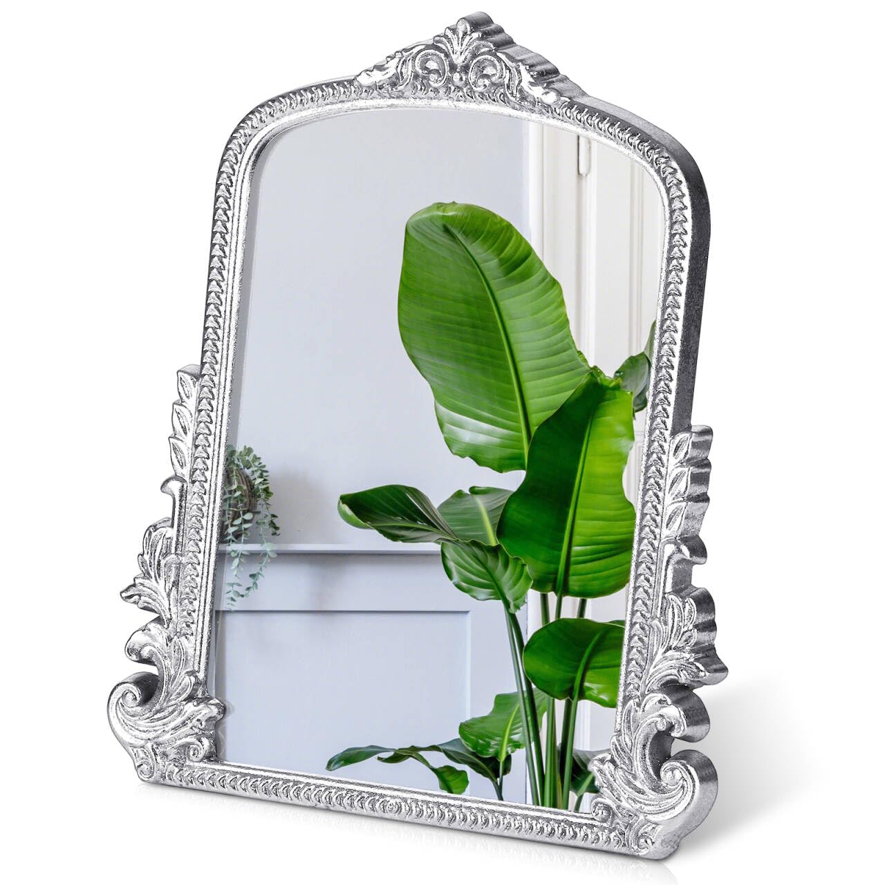 Vintage Makeup Mirror, Vanity Desk Mirror Antique Traditional Tabletop Mirror, Standing, Hang or Wall Mounted, Adjustable Dress-up Mirror, Gold Decor Mirror for Living Room,Bedroom (gold, 12*9.8 in)