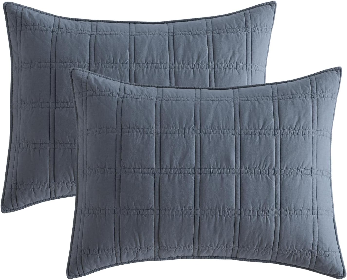 HORIMOTE HOME 100% Cotton Quilted Pillow Shams King Size, Steel Blue Pre-Washed 2 Pack 20" x 36" Cozy Pillowcases, Breathable Stitching Pillow Cases Cover Decorative for Bed in Geometric Pattern
