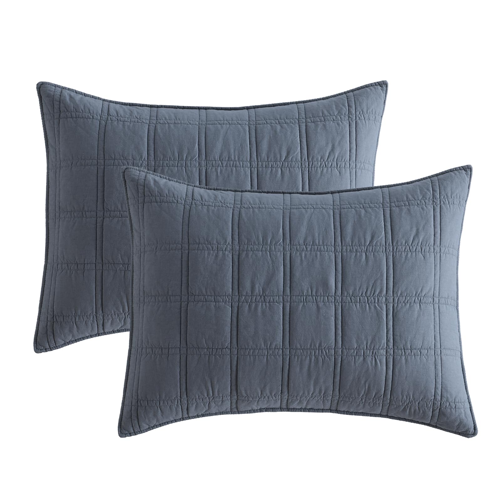 HORIMOTE HOME 100% Cotton Quilted Pillow Shams King Size, Steel Blue Pre-Washed 2 Pack 20" x 36" Cozy Pillowcases, Breathable Stitching Pillow Cases Cover Decorative for Bed in Geometric Pattern