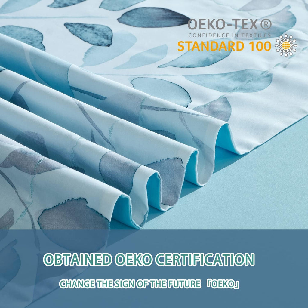 2 Pack 20"×26" Long-Staple Cotton Pillow Shams, Gradient Blue Leaf Envelope Pillowcases