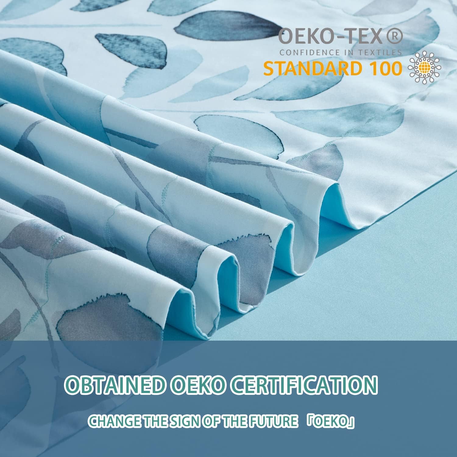 2 Pack 20"×26" Long-Staple Cotton Pillow Shams, Gradient Blue Leaf Envelope Pillowcases
