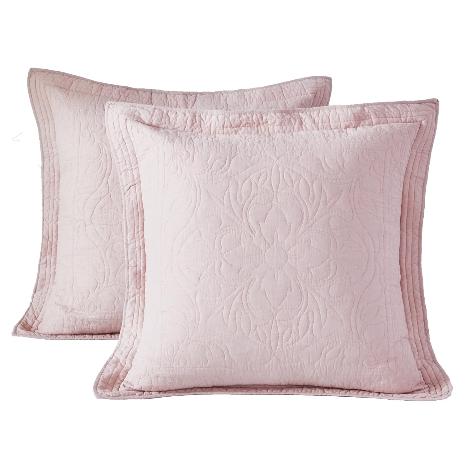WINLIFE 100% Cotton Quilted Pillow Sham Floral Printed Pillow Cover (Standard, Dusty Pink)