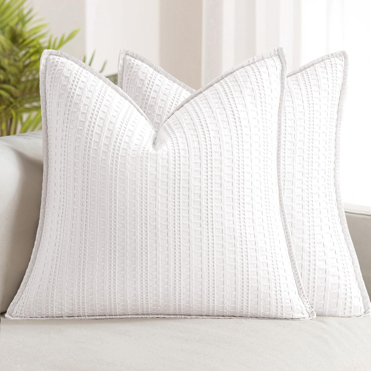 100% Cotton Waffle Pillow Shams Standard Size, 2 Pack 20x26 Decorative Pillow Covers for Bed Couch Sofa, Neutral Weave Cushion Cases Modern Farmhouse Home Decor, Brown